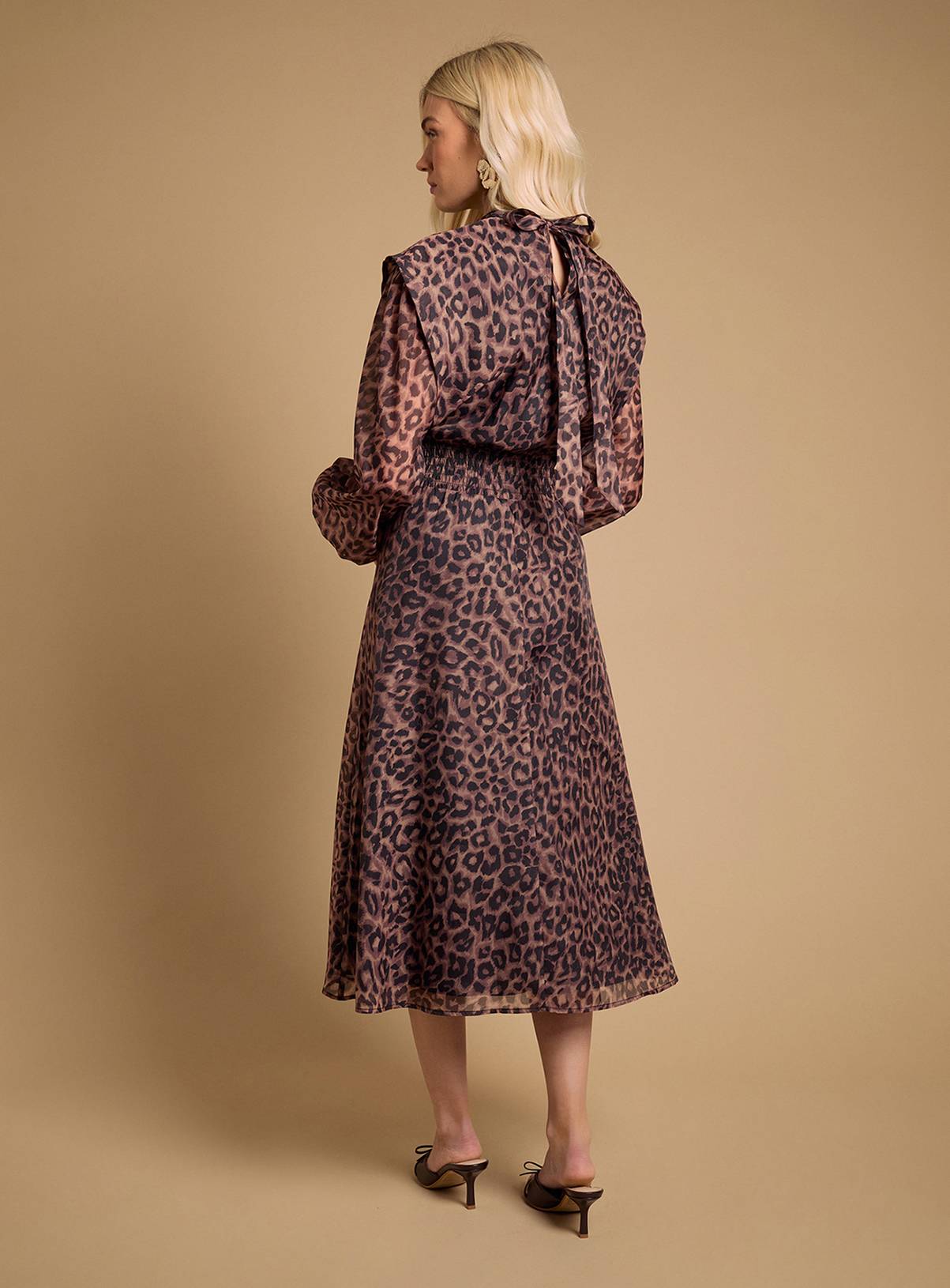 OASIS Leopard Organza Shirred Waist Midi Dress 8 - Image 3